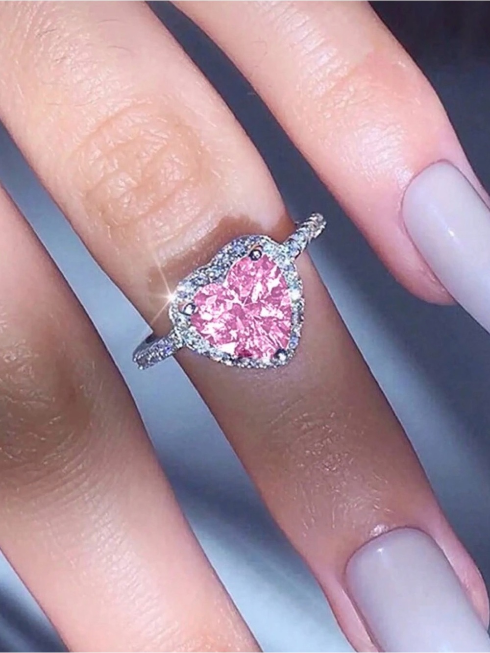 925 Sterling Silver Pink Sapphire Diamond Heart Ring size 6